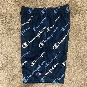 Champion Dark Blue Mesh Shorts with White and blue Logo